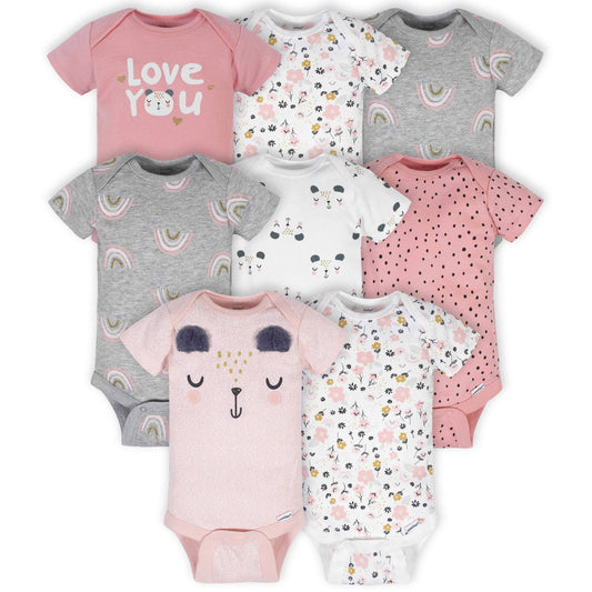 8-Pack Baby Girls Bear Short Sleeve Onesies® Bodysuits